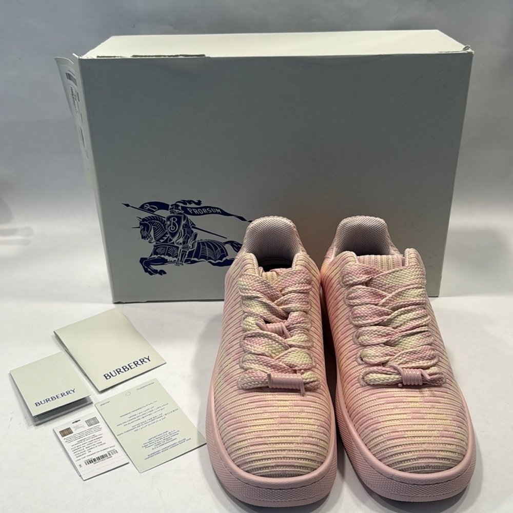 Burberry Knit Box Checked Low Top Sneaker Athletic Shoe Pink Crm EU 39 NIB $950 - Picture 8 of 16